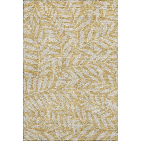 HomeRoots 10' X 14' Gold And Ivory Floral Area Rug - Stain-Resistant, UV Protected, Perfect for Busy Homes! 671444