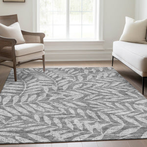 HomeRoots 8' X 10' Gray & Silver Floral Area Rug - Washable, Stain Resistant, UV Protected for Any Room 671448