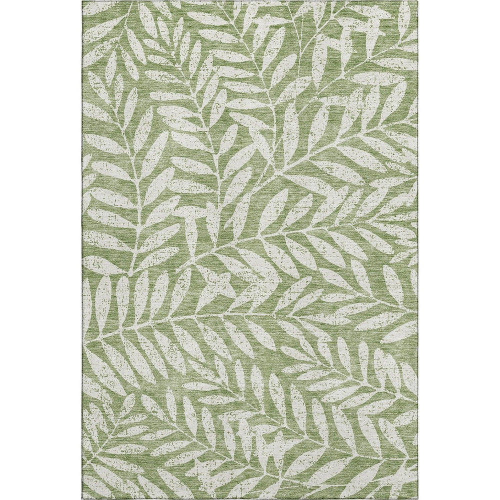 HomeRoots 5' X 8' Green And Beige Floral Area Rug - Washable, UV Protected, Perfect for High-Traffic Spaces 671452