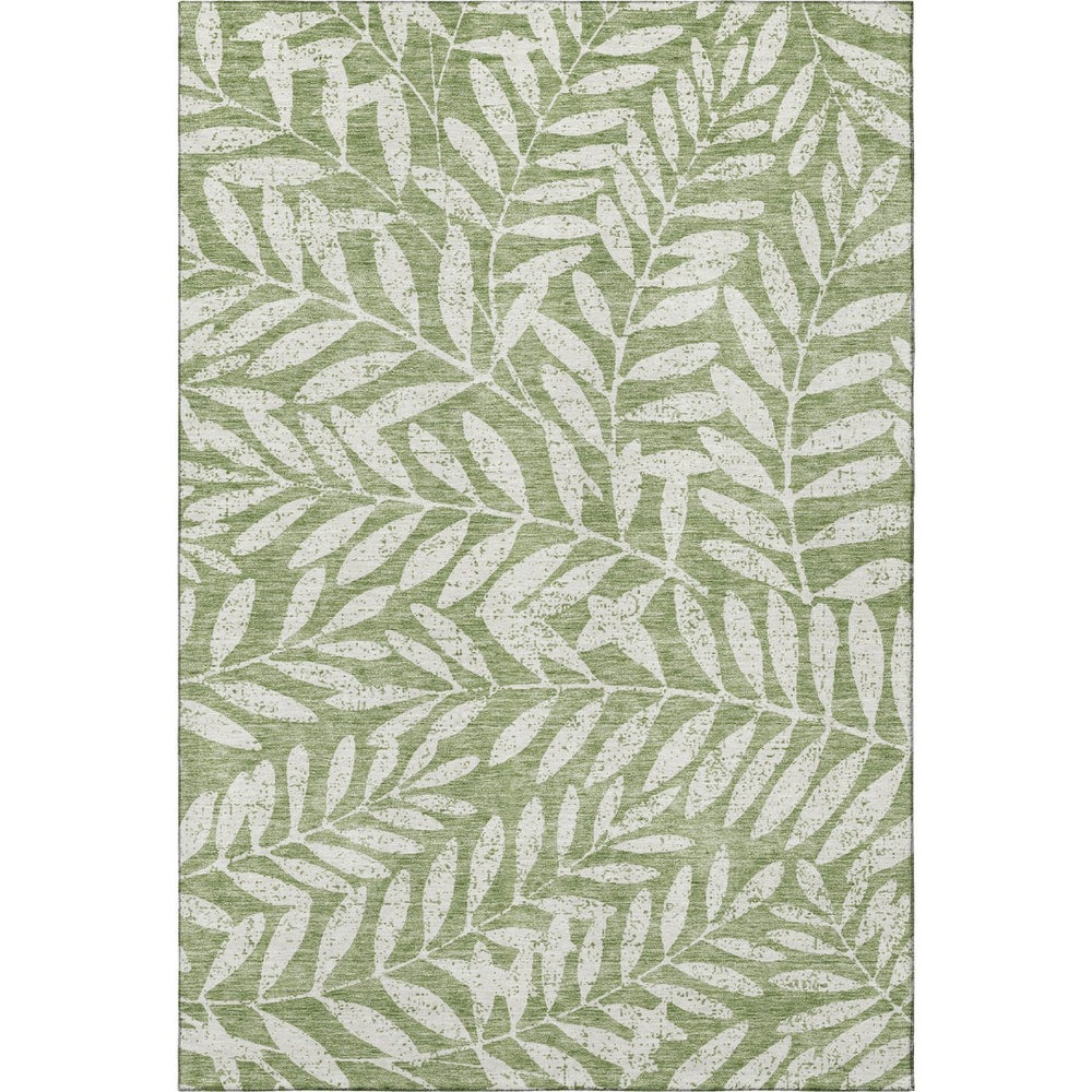HomeRoots 5' X 8' Green And Beige Floral Area Rug - Washable, UV Protected, Perfect for High-Traffic Spaces 671452
