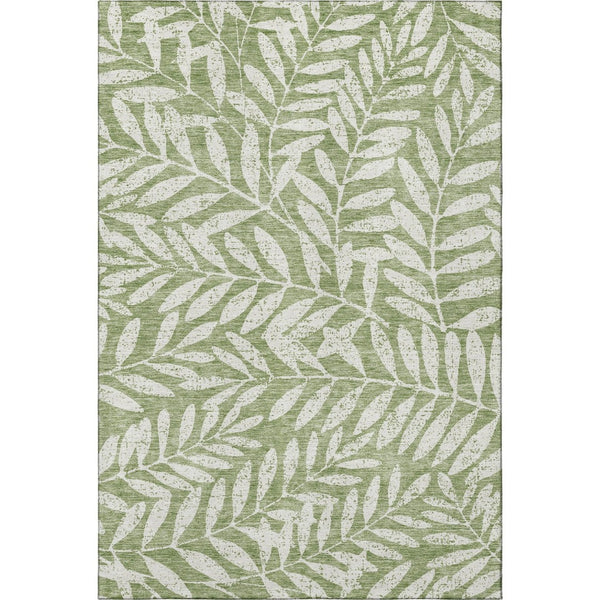 HomeRoots 5' X 8' Green And Beige Floral Area Rug - Washable, UV Protected, Perfect for High-Traffic Spaces 671452