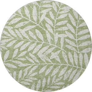 HomeRoots 8' Green and Beige Floral Washable Round Rug - Durable, UV-Protected, Perfect for Family Homes! 671453