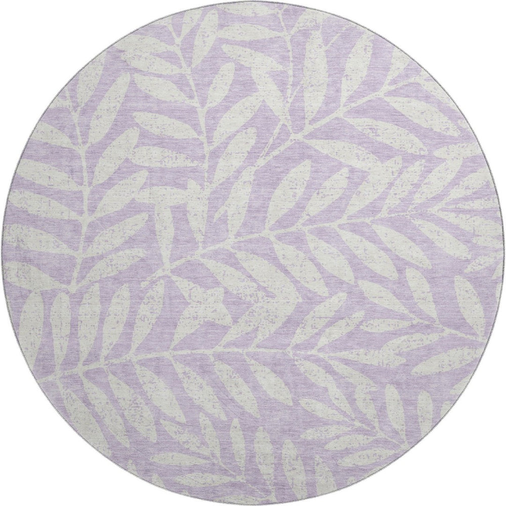 HomeRoots 8' Lavender And Ivory Floral Round Rug - Durable, Washable, UV-Protected for Homes with Kids & Pets 671465