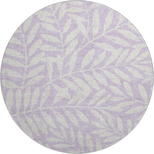 HomeRoots 8' Lavender And Ivory Floral Round Rug - Durable, Washable, UV-Protected for Homes with Kids & Pets 671465