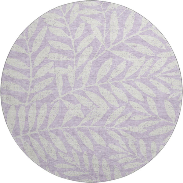 HomeRoots 8' Lavender And Ivory Floral Round Rug - Durable, Washable, UV-Protected for Homes with Kids & Pets 671465