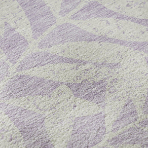 HomeRoots 8' Lavender And Ivory Floral Round Rug - Durable, Washable, UV-Protected for Homes with Kids & Pets 671465