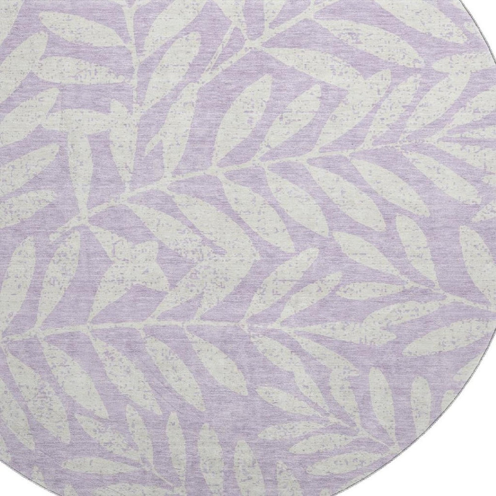 HomeRoots 8' Lavender And Ivory Floral Round Rug - Durable, Washable, UV-Protected for Homes with Kids & Pets 671465