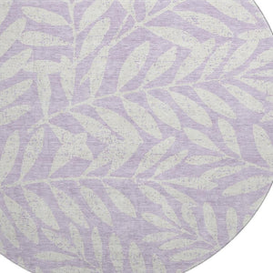 HomeRoots 8' Lavender And Ivory Floral Round Rug - Durable, Washable, UV-Protected for Homes with Kids & Pets 671465