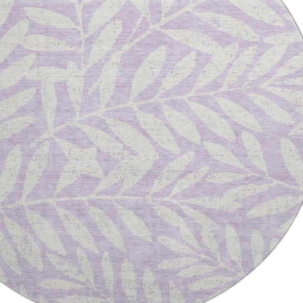 HomeRoots 8' Lavender And Ivory Floral Round Rug - Durable, Washable, UV-Protected for Homes with Kids & Pets 671465
