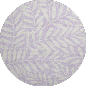 HomeRoots 8' Lavender And Ivory Floral Round Rug - Durable, Washable, UV-Protected for Homes with Kids & Pets 671465