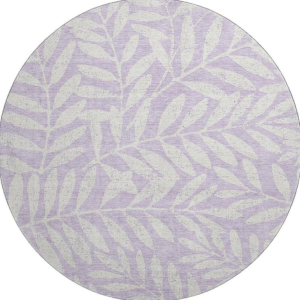 HomeRoots 8' Lavender And Ivory Floral Round Rug - Durable, Washable, UV-Protected for Homes with Kids & Pets 671465