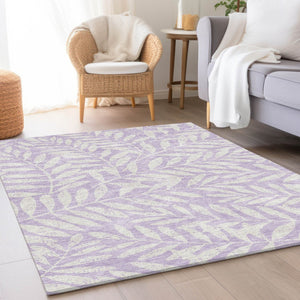 HomeRoots 8' X 10' Elegant Lavender & Ivory Floral Area Rug - Washable, Stain-Resistant, UV Protected Design 671466