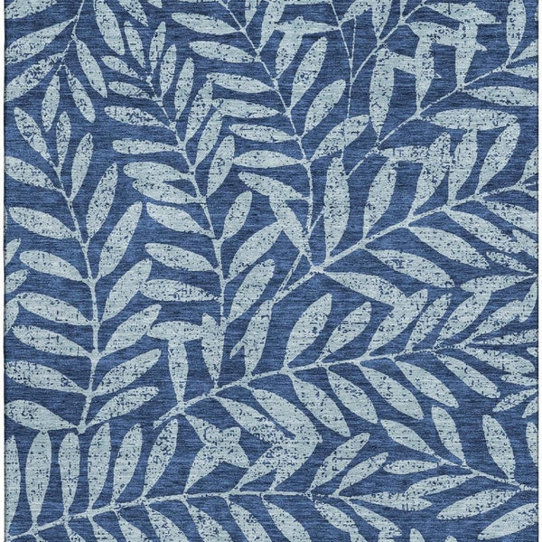 HomeRoots 5' X 8' Floral Area Rug in Navy & Sky Blue - Washable, UV Protected, Stain Resistant for High Traffic Areas 671470