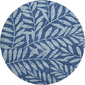 HomeRoots 8' Navy Blue & Sky Blue Floral Round Rug - Washable, UV Protected, Durable for High-Traffic Areas 671471