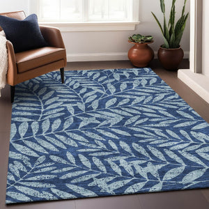 HomeRoots 8' X 10' Navy and Sky Blue Floral Washable Area Rug - Durable, UV-Protected Elegance for Homes 671472