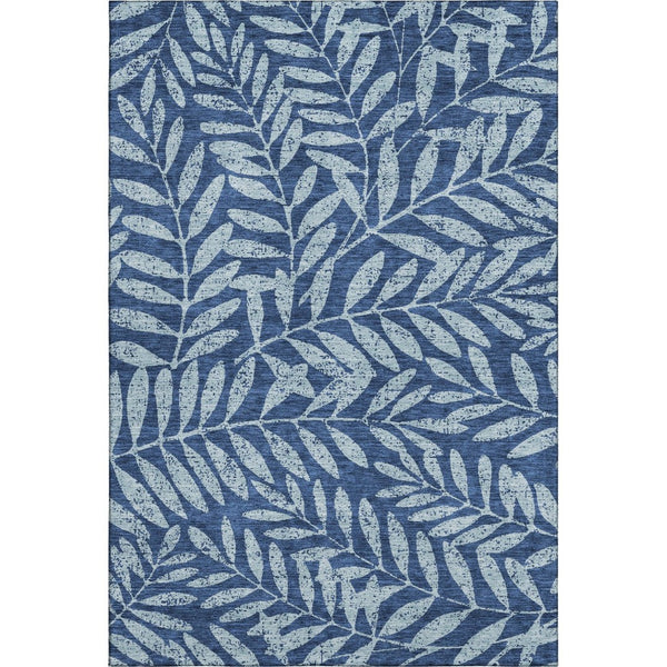HomeRoots 8' X 10' Navy and Sky Blue Floral Washable Area Rug - Durable, UV-Protected Elegance for Homes 671472