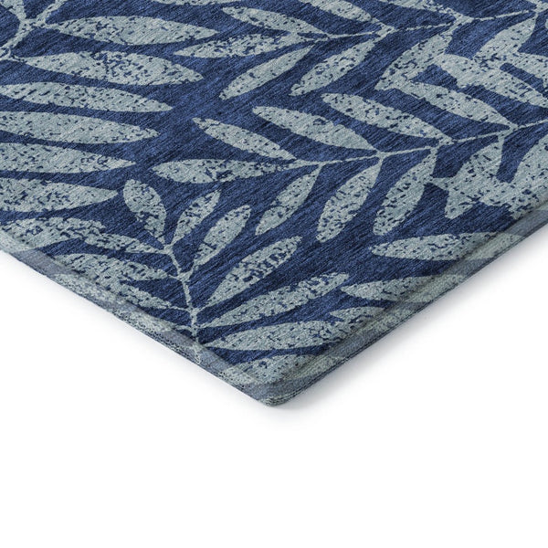 HomeRoots 8' X 10' Navy and Sky Blue Floral Washable Area Rug - Durable, UV-Protected Elegance for Homes 671472