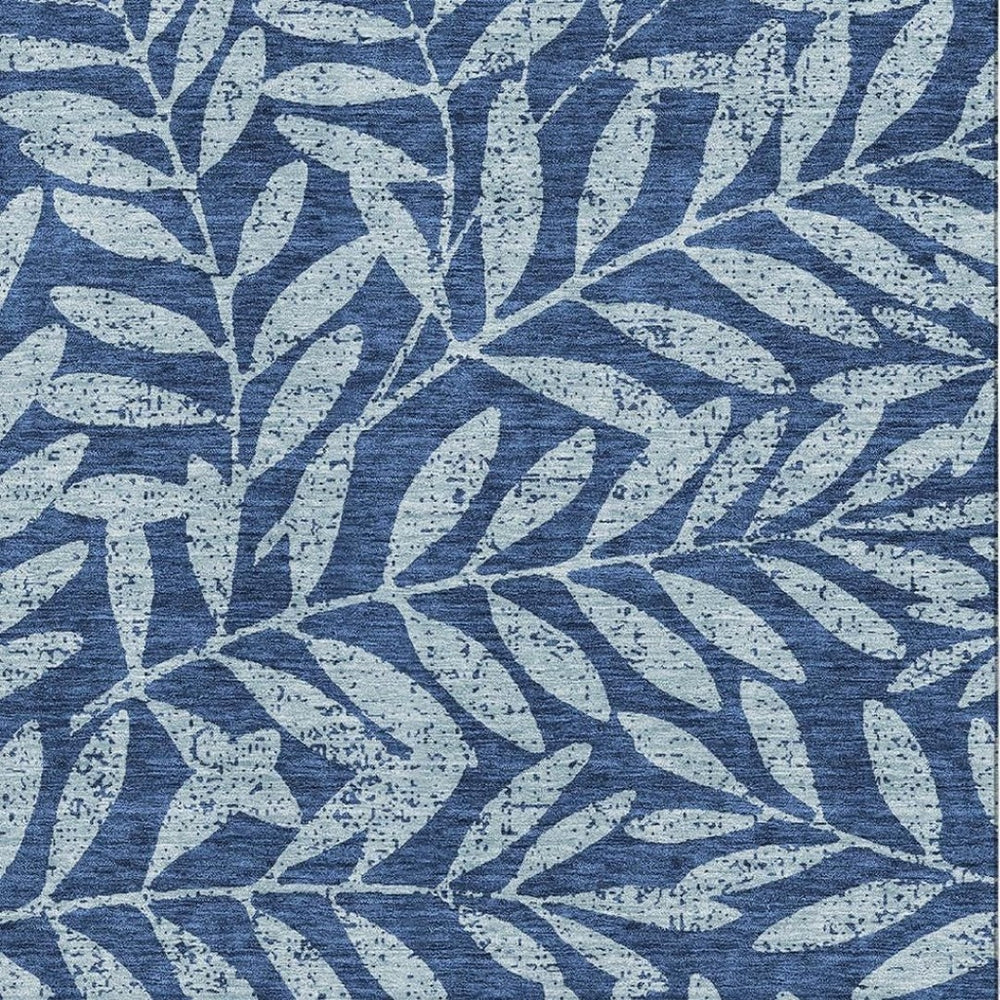 HomeRoots 8' X 10' Navy and Sky Blue Floral Washable Area Rug - Durable, UV-Protected Elegance for Homes 671472