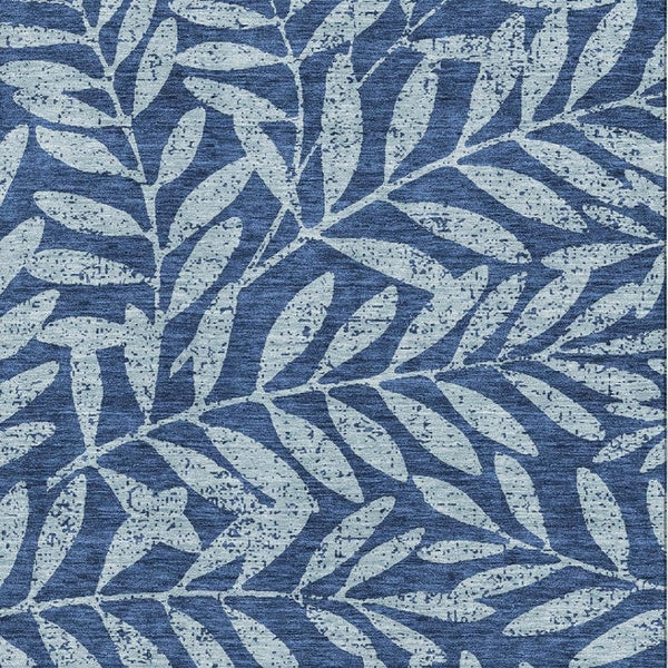 HomeRoots 8' X 10' Navy and Sky Blue Floral Washable Area Rug - Durable, UV-Protected Elegance for Homes 671472