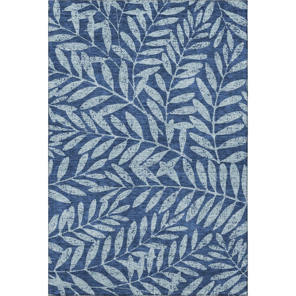 HomeRoots 8' X 10' Navy and Sky Blue Floral Washable Area Rug - Durable, UV-Protected Elegance for Homes 671472