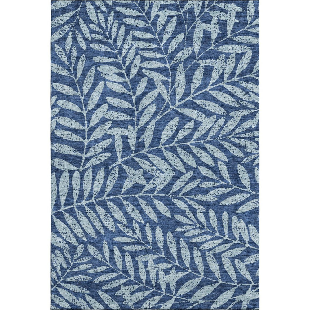 HomeRoots 9' X 12' Navy & Sky Blue Floral Area Rug - Washable, UV Protected, Stain-Resistant for Busy Homes 671473