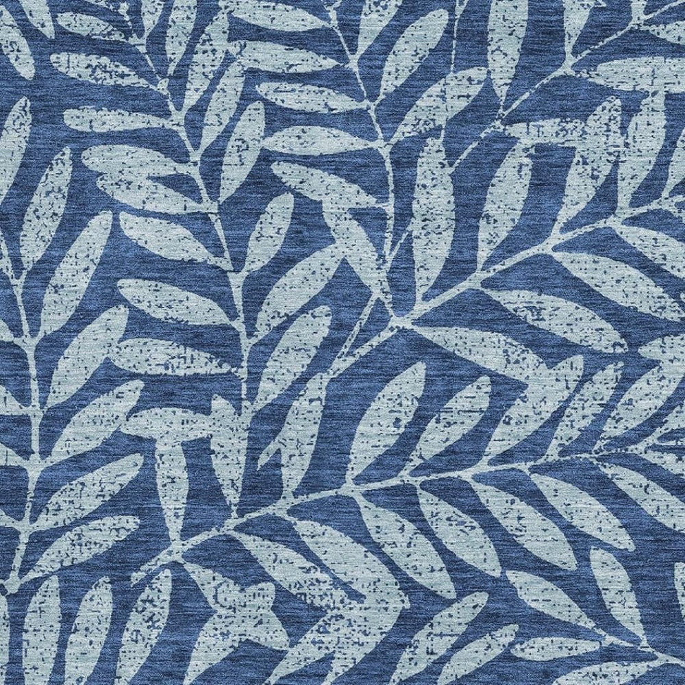 HomeRoots 9' X 12' Navy & Sky Blue Floral Area Rug - Washable, UV Protected, Stain-Resistant for Busy Homes 671473