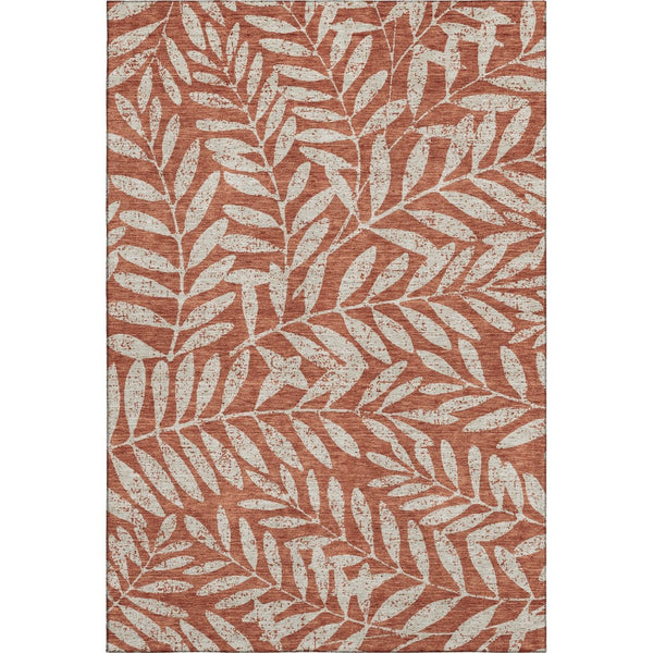 HomeRoots 5' X 8' Durable Rust and Beige Floral Area Rug with UV Protection for Family Spaces and Easy Care 671476