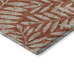 HomeRoots 8' Washable Round Rug with Rust and Beige Floral Design – Durable, UV-Protected, Ideal for Busy Homes 671477