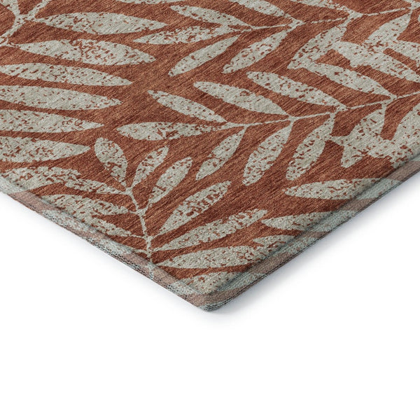 HomeRoots 8' Washable Round Rug with Rust and Beige Floral Design – Durable, UV-Protected, Ideal for Busy Homes 671477