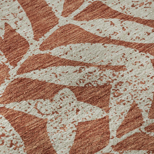 HomeRoots 8' Washable Round Rug with Rust and Beige Floral Design – Durable, UV-Protected, Ideal for Busy Homes 671477