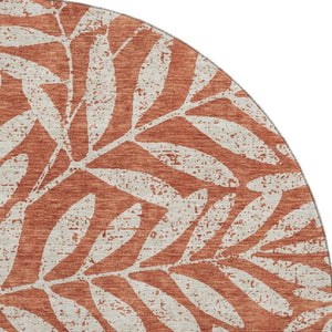 HomeRoots 8' Washable Round Rug with Rust and Beige Floral Design – Durable, UV-Protected, Ideal for Busy Homes 671477