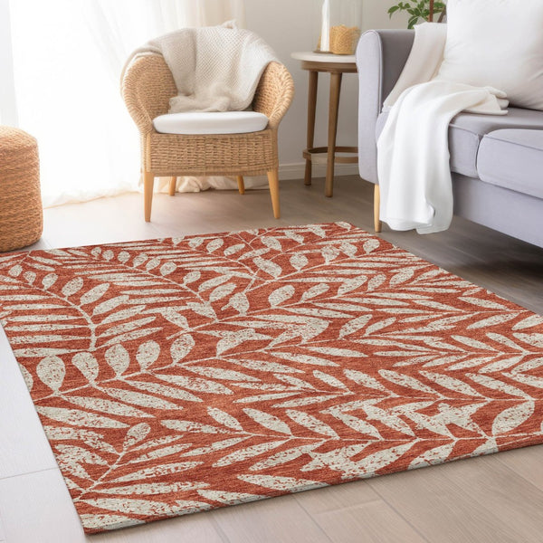 HomeRoots 8' X 10' Washable Rust & Beige Floral Area Rug – Durable, UV-Protected Beauty for Any Room! 671478