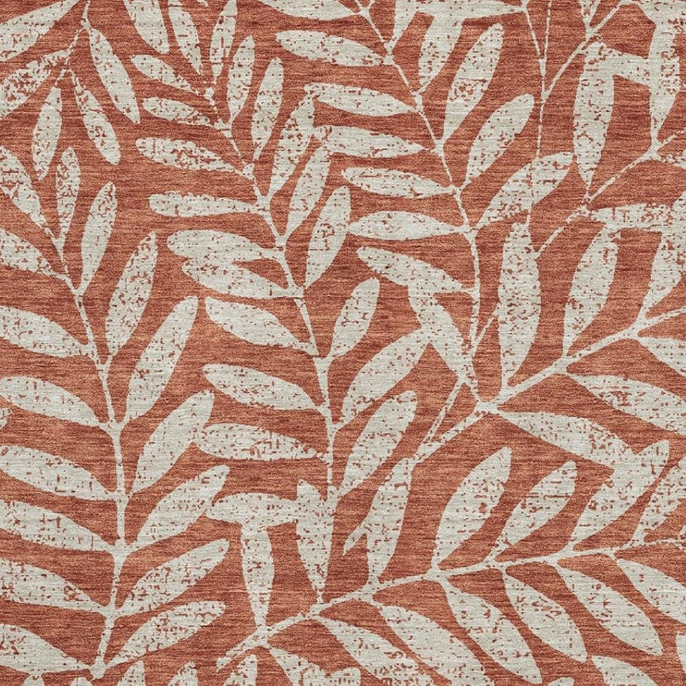 HomeRoots 8' X 10' Washable Rust & Beige Floral Area Rug – Durable, UV-Protected Beauty for Any Room! 671478