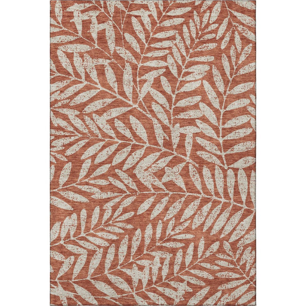 HomeRoots 8' X 10' Washable Rust & Beige Floral Area Rug – Durable, UV-Protected Beauty for Any Room! 671478