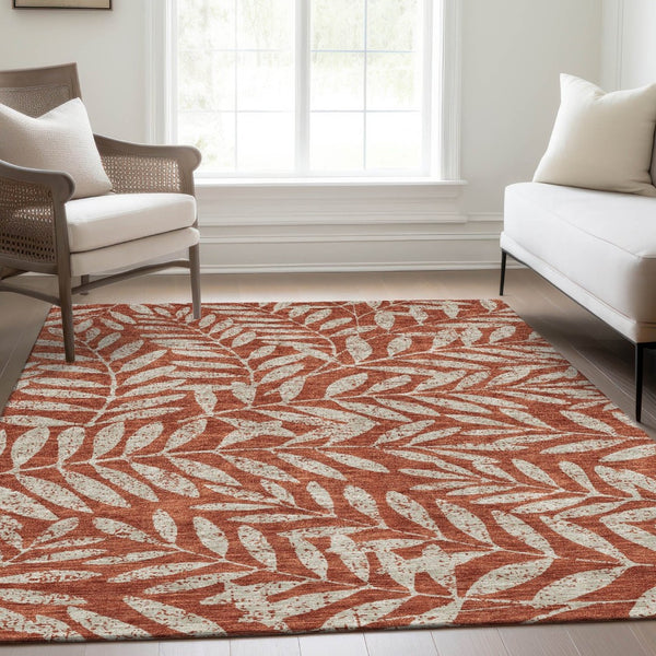 HomeRoots 9' X 12' Elegant Rust and Beige Floral Area Rug – Washable, UV Protected, Kid & Pet Friendly Design 671479