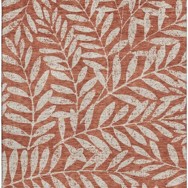 HomeRoots 9' X 12' Elegant Rust and Beige Floral Area Rug – Washable, UV Protected, Kid & Pet Friendly Design 671479