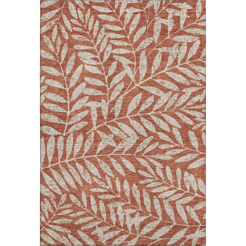 HomeRoots 10' X 14' Durable Rust and Beige Floral Area Rug - Washable, UV Protected, Perfect for Families! 671480