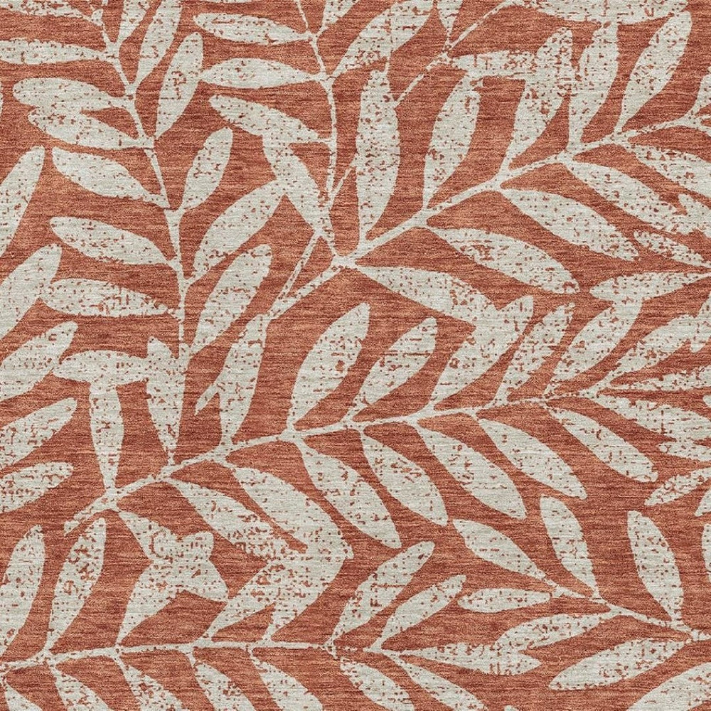 HomeRoots 10' X 14' Durable Rust and Beige Floral Area Rug - Washable, UV Protected, Perfect for Families! 671480