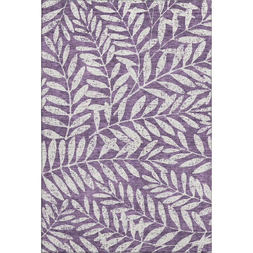HomeRoots 5' X 8' Purple And Ivory Floral Area Rug - Washable, UV-Protected, Durable for Everyday Elegance 671482