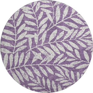 HomeRoots 8' Elegant Floral Washable Round Rug in Purple & Ivory - UV Protected, Durable, & Stain-Resistant 671483