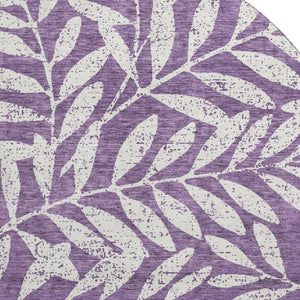 HomeRoots 8' Elegant Floral Washable Round Rug in Purple & Ivory - UV Protected, Durable, & Stain-Resistant 671483