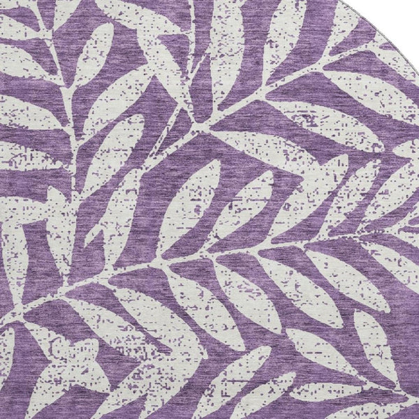 HomeRoots 8' Elegant Floral Washable Round Rug in Purple & Ivory - UV Protected, Durable, & Stain-Resistant 671483