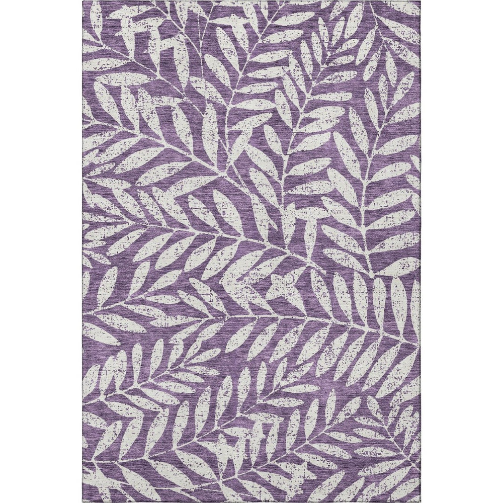 HomeRoots 8' X 10' Floral Area Rug in Purple & Ivory - Washable, Durable, UV-Protected for Any Room Style! 671484