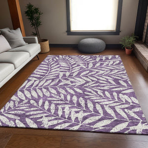 HomeRoots 9' X 12' Purple & Ivory Floral Area Rug - Washable, UV Protected, Stain-Resistant for Busy Homes! 671485