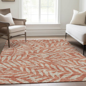 HomeRoots 5' X 8' Salmon and Beige Floral Area Rug - Washable, UV-Protected, Durable, Perfect for Families! 671488