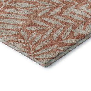 HomeRoots 8' Salmon and Beige Floral Washable Round Rug with UV Protection for Stylish, Busy Homes and Kids 671489