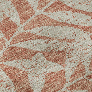 HomeRoots 8' Salmon and Beige Floral Washable Round Rug with UV Protection for Stylish, Busy Homes and Kids 671489