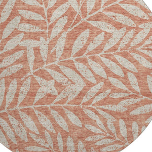 HomeRoots 8' Salmon and Beige Floral Washable Round Rug with UV Protection for Stylish, Busy Homes and Kids 671489
