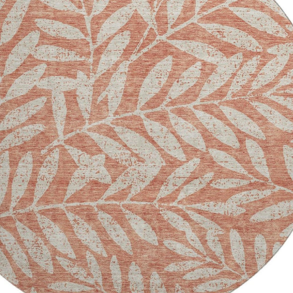 HomeRoots 8' Salmon and Beige Floral Washable Round Rug with UV Protection for Stylish, Busy Homes and Kids 671489