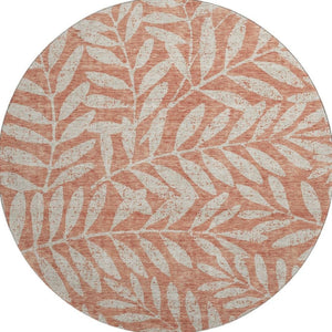 HomeRoots 8' Salmon and Beige Floral Washable Round Rug with UV Protection for Stylish, Busy Homes and Kids 671489
